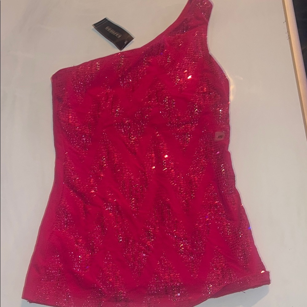 Dark pink One-Shoulder Sequin Top (built in bra)